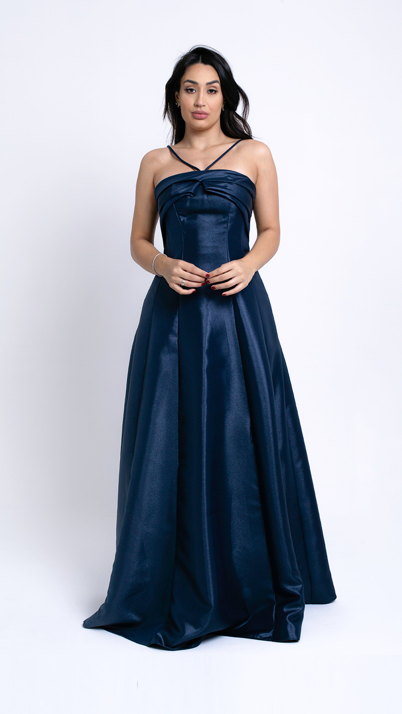 VESTIDO LONGO ZIBELINE DE ALÇA E DRAPEADO NO BUSTO