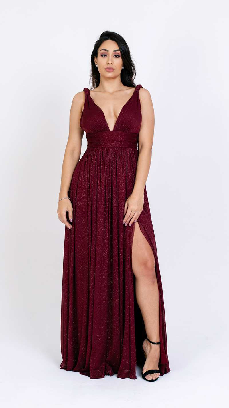 VESTIDO LONGO LUREX COM ALÇAS TRANÇADAS