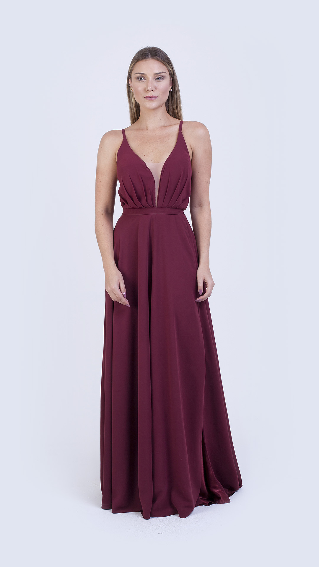 VESTIDO LONGO VOAL DE ALÇA E COM FENDA