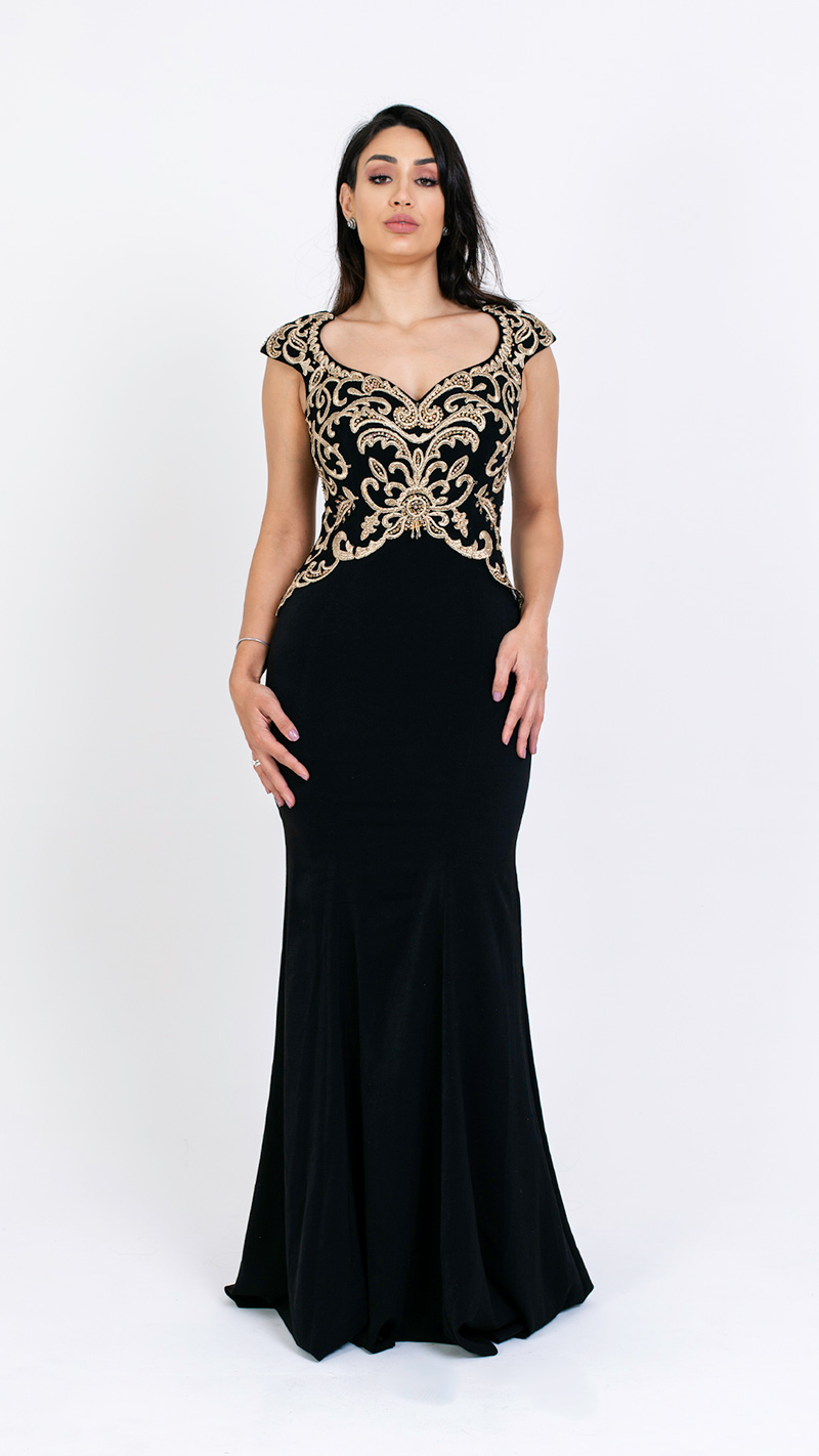 VESTIDO LONGO SEREIA COM  GFRIPPIR DOURADO NO BUSTO