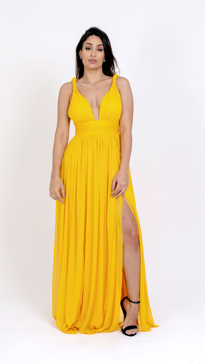 VESTIDO LONGO LUREX COM ALÇAS TRANÇADAS