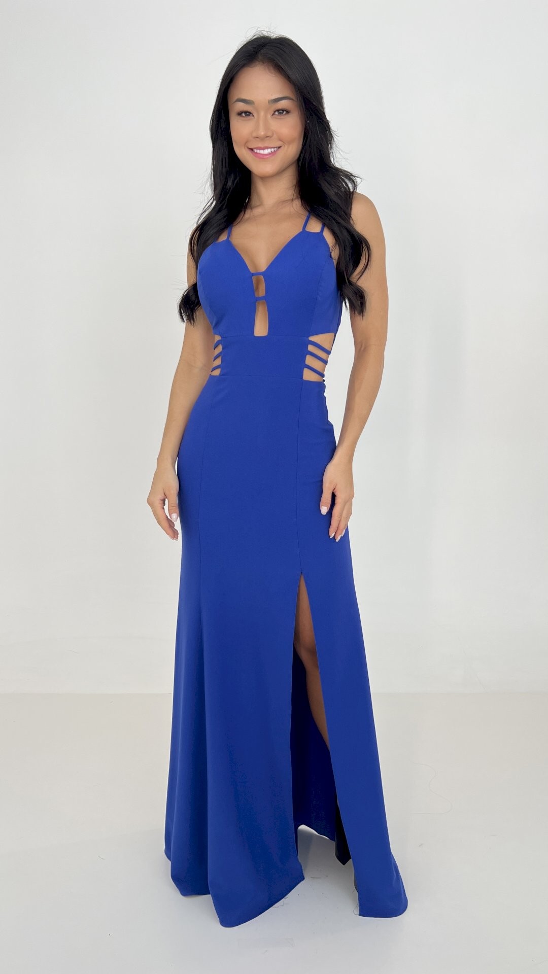 VESTIDO LONGO DE ALÇAS COM TIRAS NAS LATERAIS