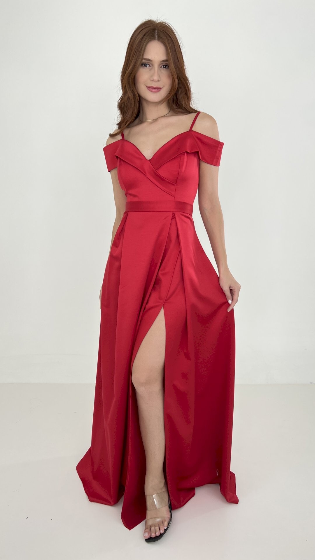 VESTIDO LONGO OMBRO A OMBRO E COM FENDA