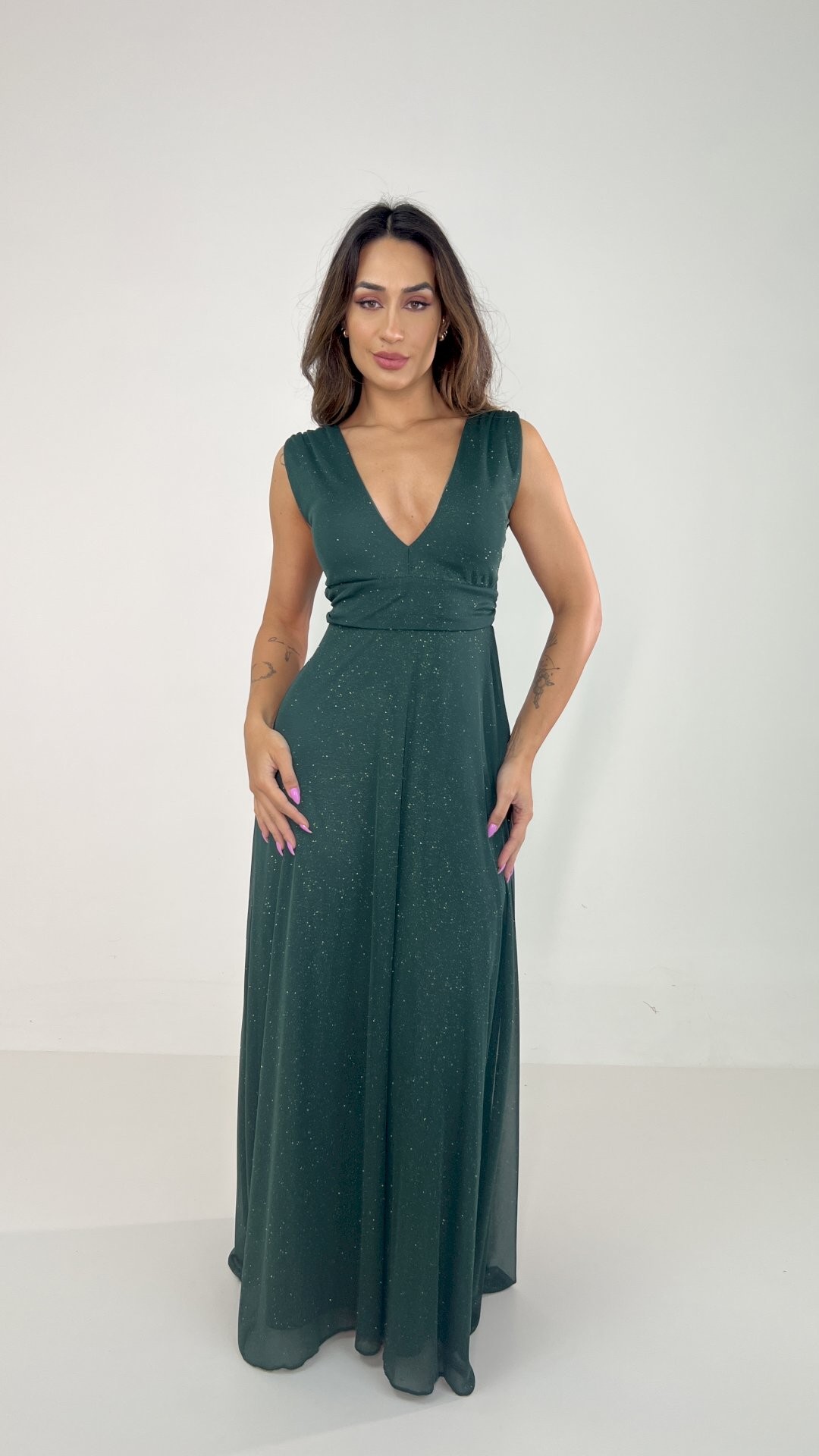 VESTIDO LONGO LUREX TIRAS NAS LATERAIS