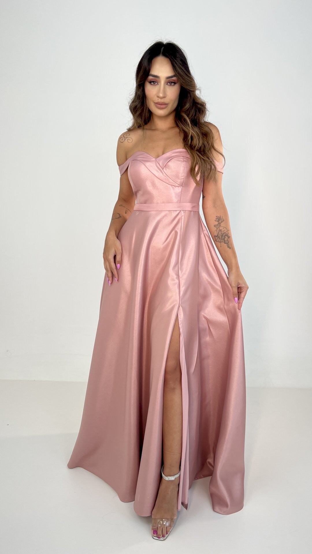 VESTIDO LONGO ZIBELINE OMBRO A OMBRO COM FENDA