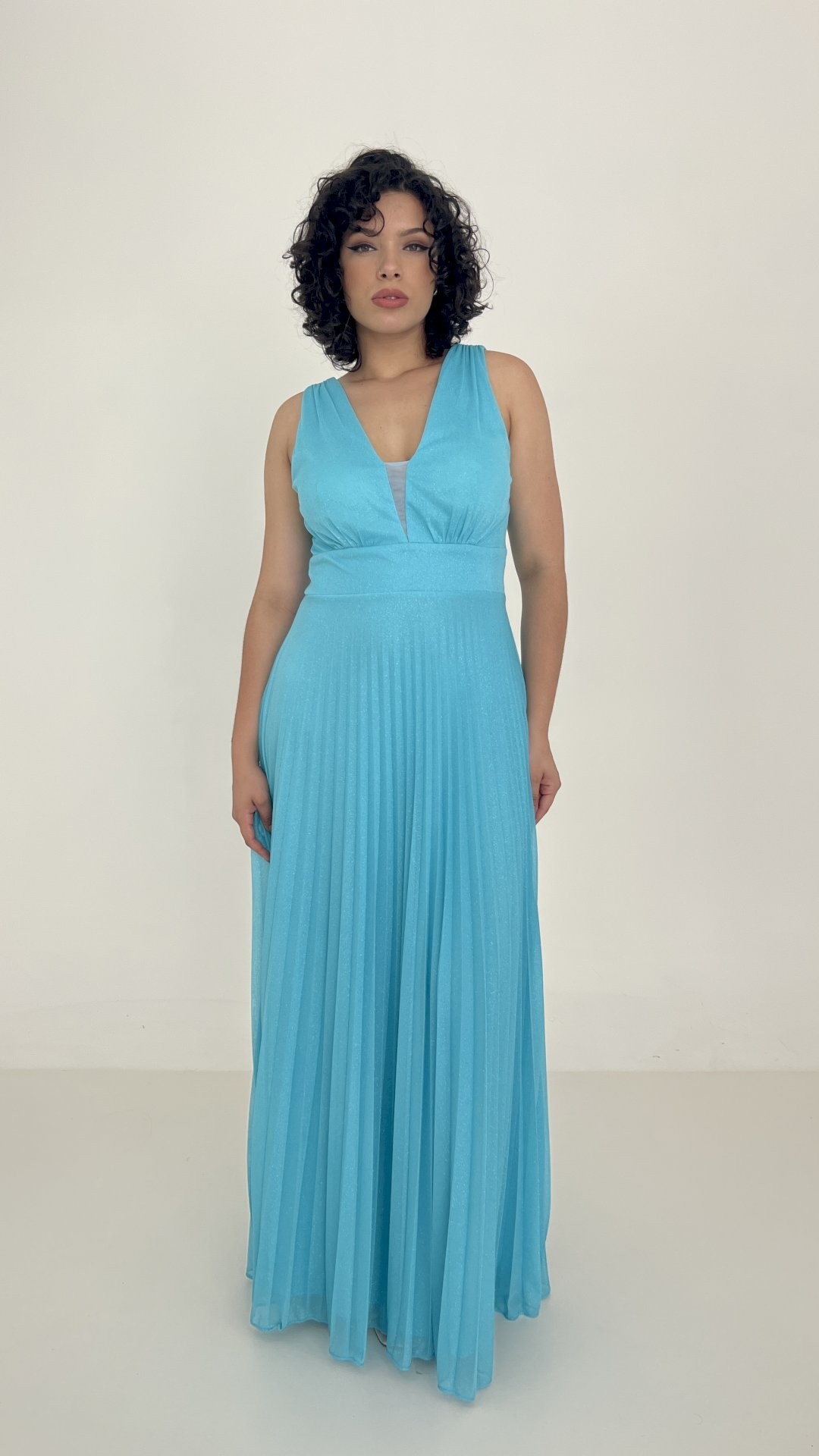 VESTIDO LONGO LUREX REGATA SAIA PLISSADA