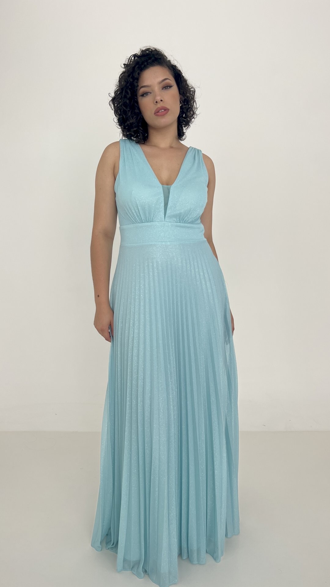 VESTIDO LONGO LUREX REGATA SAIA PLISSADA