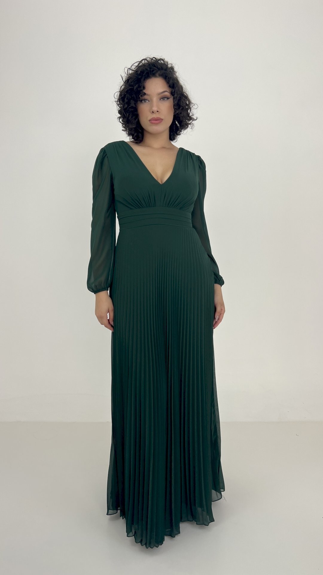 VESTIDO LONGO SAIA PLISSADA E BUSTO DRAPEADO