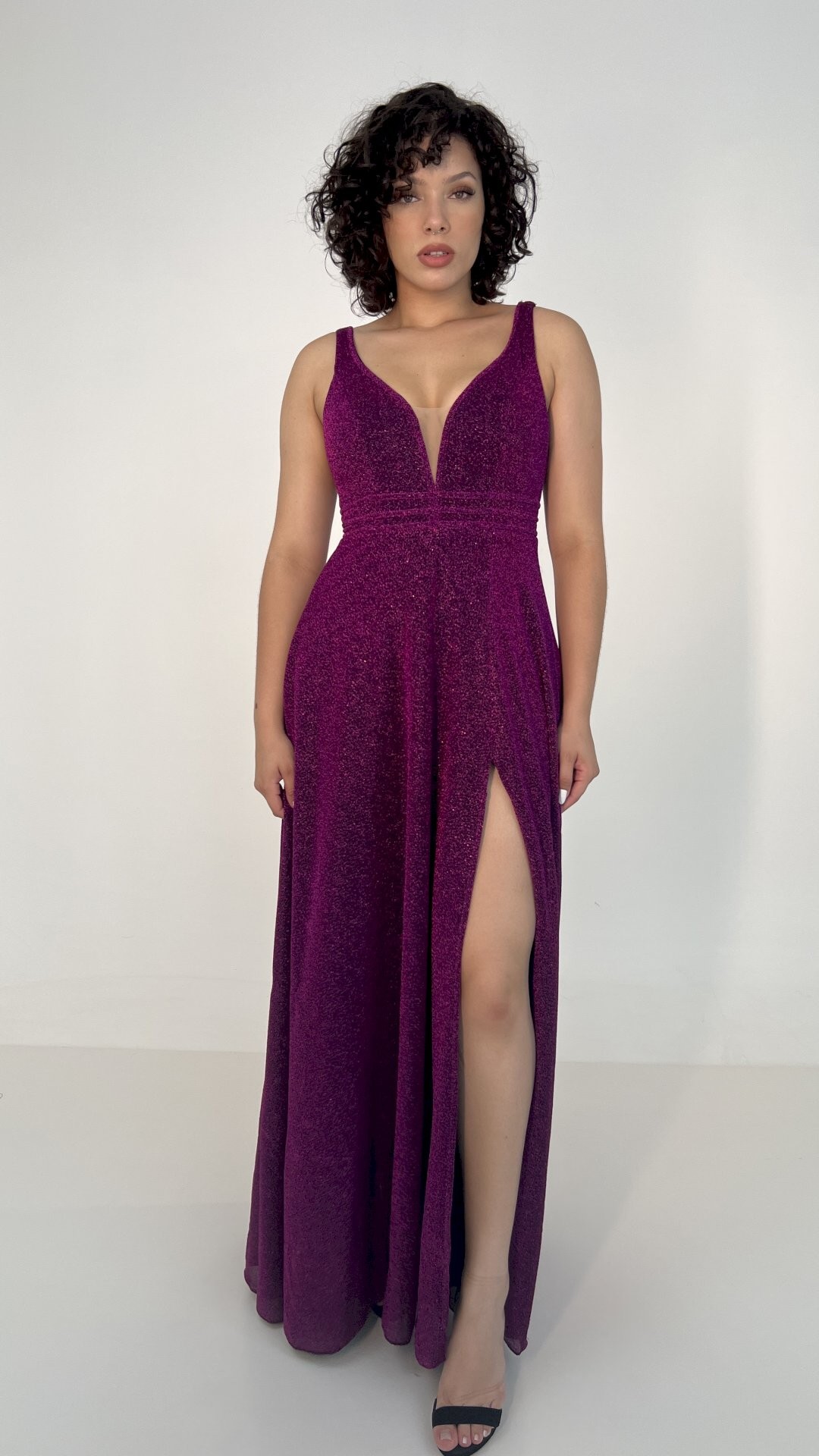 VESTIDO LONGO LUREX REGATA COM FENDA